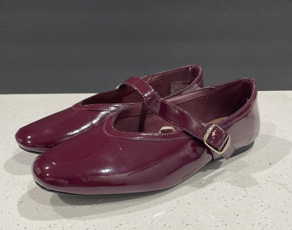 Mary Jane Flats Burgundy Patent Leather Sz 9.5 Pre Loved -A New Day